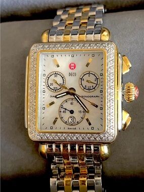 MICHELE 
Deco 
Two-Tone 
18K Gold-Plated 
Diamond 
Swiss Watch